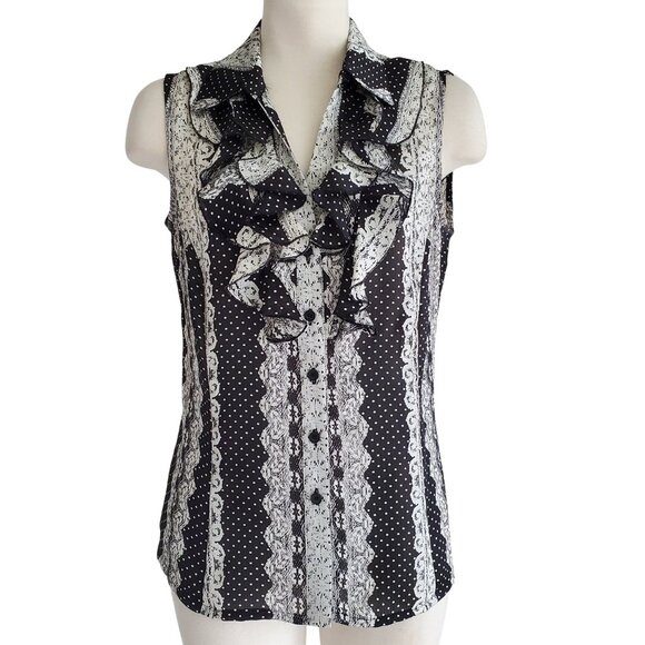Tahari ASL Ruffle Button up Sleeveless Blouse Great for Under a Business Suit S - Picture 1 of 11